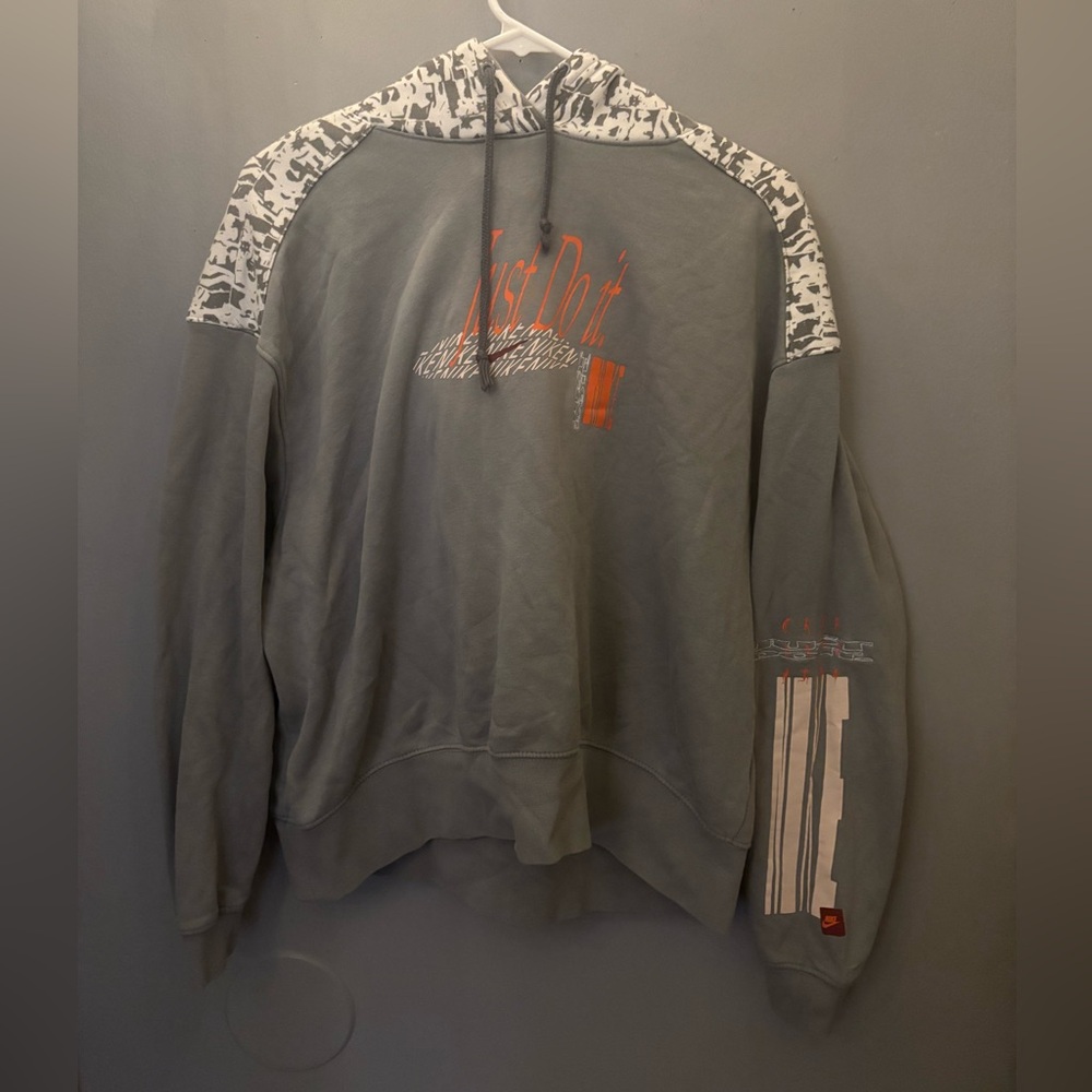 Nike Gray and White Women's Hoodie